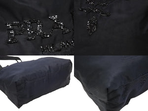 PRADA プラダ トートバッグ ハンドバッグ ロゴ スパンコール イタリア製 ナイロン ネイビー 良品 中古 4b005149