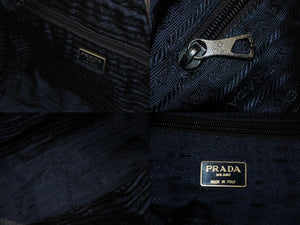 PRADA プラダ トートバッグ ハンドバッグ ロゴ スパンコール イタリア製 ナイロン ネイビー 良品 中古 4b005149