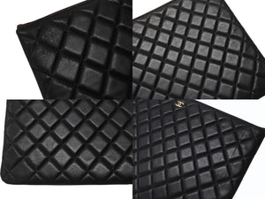 CHANEL シャネル クラッチバッグ ポーチ マトラッセ キルティング 20番台 A82045 レザー ブラック 美品 中古 4b005152