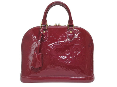 LOUIS VUITTON ルイヴィトン モノグラム ヴェルニ アルマPM ハンドバッグ パテント M90096 レッド系 ロゴ ゴールド金具 美品 中古 4b005156