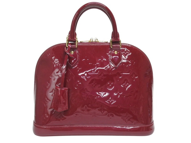 LOUIS VUITTON ルイヴィトン モノグラム ヴェルニ アルマPM ハンドバッグ パテント M90096 レッド系 ロゴ ゴールド金具 美品 中古 4b005156