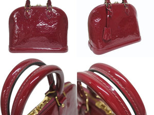 LOUIS VUITTON ルイヴィトン モノグラム ヴェルニ アルマPM ハンドバッグ パテント M90096 レッド系 ロゴ ゴールド金具 美品 中古 4b005156