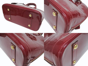 LOUIS VUITTON ルイヴィトン モノグラム ヴェルニ アルマPM ハンドバッグ パテント M90096 レッド系 ロゴ ゴールド金具 美品 中古 4b005156