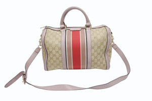 GUCCI グッチ ショルダーバッグ ハンドバッグ 2way 247205 GGキャンバス レザー ベージュ ライトパープル 美品 中古 4b005159