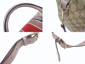 GUCCI グッチ ショルダーバッグ ハンドバッグ 2way 247205 GGキャンバス レザー ベージュ ライトパープル 美品 中古 4b005159