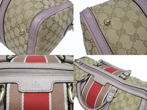 GUCCI グッチ ショルダーバッグ ハンドバッグ 2way 247205 GGキャンバス レザー ベージュ ライトパープル 美品 中古 4b005159