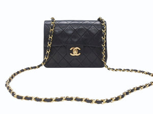 CHANEL シャネル ミニマトラッセ17 Sフラップ Sチェーンショルダーバッグ 0番台 ラムスキン ココマーク ブラック 美品 中古 4b005163