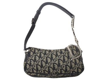 Christian Dior クリスチャンディオール トロッター ワンショルダーバッグ キャンバス レザー ネイビー 美品 中古 4b005164