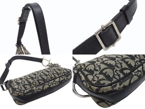 Christian Dior クリスチャンディオール トロッター ワンショルダーバッグ キャンバス レザー ネイビー 美品 中古 4b005164