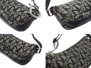 Christian Dior クリスチャンディオール トロッター ワンショルダーバッグ キャンバス レザー ネイビー 美品 中古 4b005164