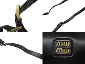 極美品 MIUMIU ミュウミュウ ショルダーバッグ ハンドバッグ ホーボー 2way 5BC161 レザー ブラック ゴールド金具 中古 4b005170