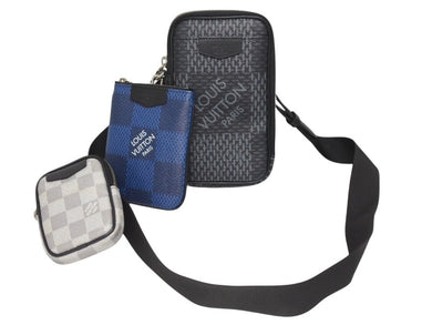 LOUIS VUITTON ルイヴィトン ダミエグラフィット 3D モジュラブルポーチ ショルダーバッグ N60447 ブラック グレー ブルー シルバー金具 美品 中古 4b005172