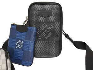 LOUIS VUITTON ルイヴィトン ダミエグラフィット 3D モジュラブルポーチ ショルダーバッグ N60447 ブラック グレー ブルー シルバー金具 美品 中古 4b005172