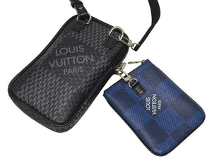 LOUIS VUITTON ルイヴィトン ダミエグラフィット 3D モジュラブルポーチ ショルダーバッグ N60447 ブラック グレー ブルー シルバー金具 美品 中古 4b005172