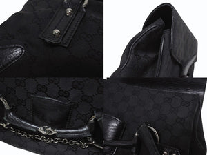 GUCCI グッチ ハンドバッグ トートバッグ ヴィンテージ 120982 002058 GGキャンバス レザー ブラック シルバー金具 良品 中古 4b005174
