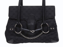 Load image into Gallery viewer, GUCCI グッチ ハンドバッグ トートバッグ ヴィンテージ 120982 002058 GGキャンバス レザー ブラック シルバー金具 良品 中古 4b005174