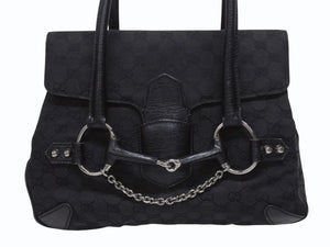 GUCCI グッチ ハンドバッグ トートバッグ ヴィンテージ 120982 002058 GGキャンバス レザー ブラック シルバー金具 良品 中古 4b005174