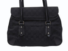 Load image into Gallery viewer, GUCCI グッチ ハンドバッグ トートバッグ ヴィンテージ 120982 002058 GGキャンバス レザー ブラック シルバー金具 良品 中古 4b005174