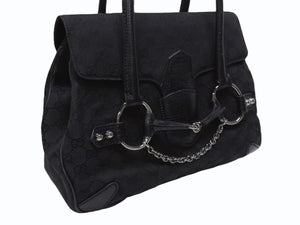 GUCCI グッチ ハンドバッグ トートバッグ ヴィンテージ 120982 002058 GGキャンバス レザー ブラック シルバー金具 良品 中古 4b005174