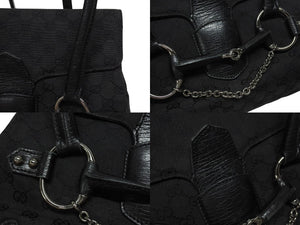 GUCCI グッチ ハンドバッグ トートバッグ ヴィンテージ 120982 002058 GGキャンバス レザー ブラック シルバー金具 良品 中古 4b005174