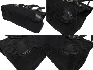GUCCI グッチ ハンドバッグ トートバッグ ヴィンテージ 120982 002058 GGキャンバス レザー ブラック シルバー金具 良品 中古 4b005174