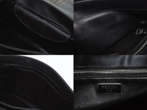 PRADA プラダ ハンドバッグ 1BA016 トップハンドル レザー ブラック ブラウン チェック柄 シルバー金具 美品 中古 4b005176