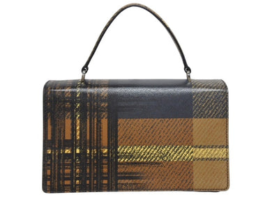 PRADA プラダ ハンドバッグ 1BA016 トップハンドル レザー ブラック ブラウン チェック柄 シルバー金具 美品 中古 4b005176