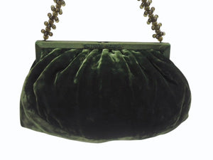 BOTTEGAVENETA ボッテガヴェネタ ハンドバッグ パーティーバッグ がま口 ベルベット グリーン 美品 中古 4b005180