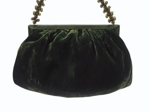 BOTTEGAVENETA ボッテガヴェネタ ハンドバッグ パーティーバッグ がま口 ベルベット グリーン 美品 中古 4b005180