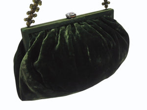 BOTTEGAVENETA ボッテガヴェネタ ハンドバッグ パーティーバッグ がま口 ベルベット グリーン 美品 中古 4b005180