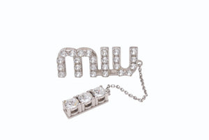 MIUMIU ミュウミュウ ピアス ぶら下がり 両耳 ラインストーン ブランドロゴ 5JO661 2DNC F0OKL 16.1g 美品 中古 4b005184 