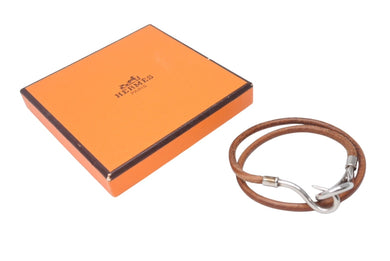 HERMES ジャンボチョーカー ネックレス 2連ブレスレット レザー ブラウン シルバー金具 美品 中古 4b005192