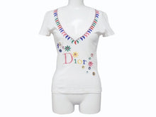 Load image into Gallery viewer, 極美品 Christian Dior クリスチャンディオール Vネック半袖Tシャツ 5E16155952 サイズ36 ミラー フラワー 刺繍 ガリアーノ期 中古 4b005201