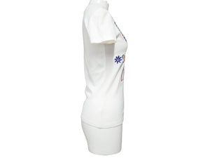 極美品 Christian Dior クリスチャンディオール Vネック半袖Tシャツ 5E16155952 サイズ36 ミラー フラワー 刺繍 ガリアーノ期 中古 4b005201