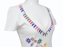 Load image into Gallery viewer, 極美品 Christian Dior クリスチャンディオール Vネック半袖Tシャツ 5E16155952 サイズ36 ミラー フラワー 刺繍 ガリアーノ期 中古 4b005201