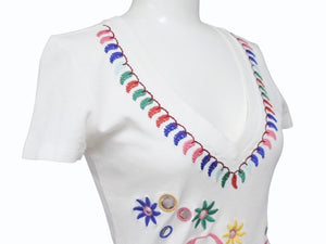 極美品 Christian Dior クリスチャンディオール Vネック半袖Tシャツ 5E16155952 サイズ36 ミラー フラワー 刺繍 ガリアーノ期 中古 4b005201