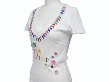 Load image into Gallery viewer, 極美品 Christian Dior クリスチャンディオール Vネック半袖Tシャツ 5E16155952 サイズ36 ミラー フラワー 刺繍 ガリアーノ期 中古 4b005201
