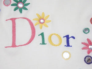 極美品 Christian Dior クリスチャンディオール Vネック半袖Tシャツ 5E16155952 サイズ36 ミラー フラワー 刺繍 ガリアーノ期 中古 4b005201
