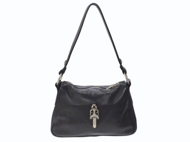 新品同様 CHROME HEARTS クロムハーツ チキンナゲットスモール ショルダーバッグ ダガー レザー シルバー925 ブラック 中古 4b005205
