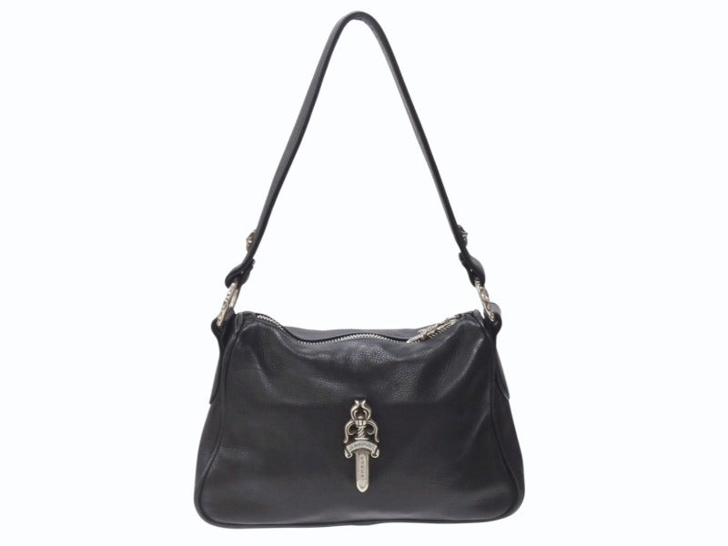 新品同様 CHROME HEARTS クロムハーツ チキンナゲットスモール ショルダーバッグ ダガー レザー シルバー925 ブラック 中古 4b005205
