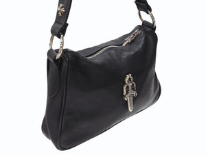 新品同様 CHROME HEARTS クロムハーツ チキンナゲットスモール ショルダーバッグ ダガー レザー シルバー925 ブラック 中古 4b005205