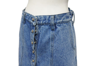 極美品 CHROME HEARTS クロムハーツ デニムスカート サイズM クロスボールボタン シルバ−925 インディゴブルー 中古 4b005221