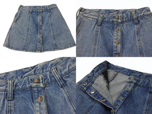 極美品 CHROME HEARTS クロムハーツ デニムスカート サイズM クロスボールボタン シルバ−925 インディゴブルー 中古 4b005221