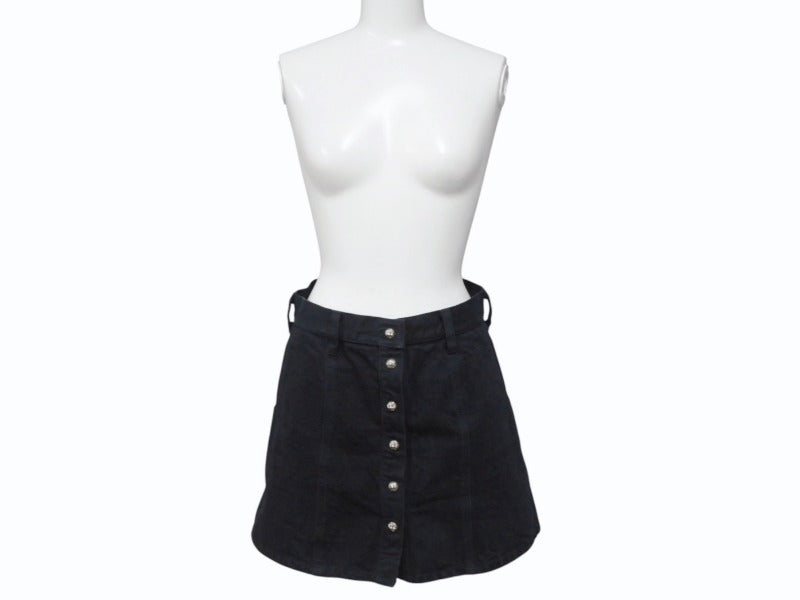 CHROME HEARTS クロムハーツ デニムスカート サイズM クロスボールボタン シルバ−925 ブラック 美品 中古 4b005222