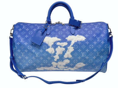 極美品 LOUIS VUITTON ルイヴィトン ボストンバッグ キーポルバンドリエール 50 M45428 ブルー ホワイト シルバー金具 4b005229