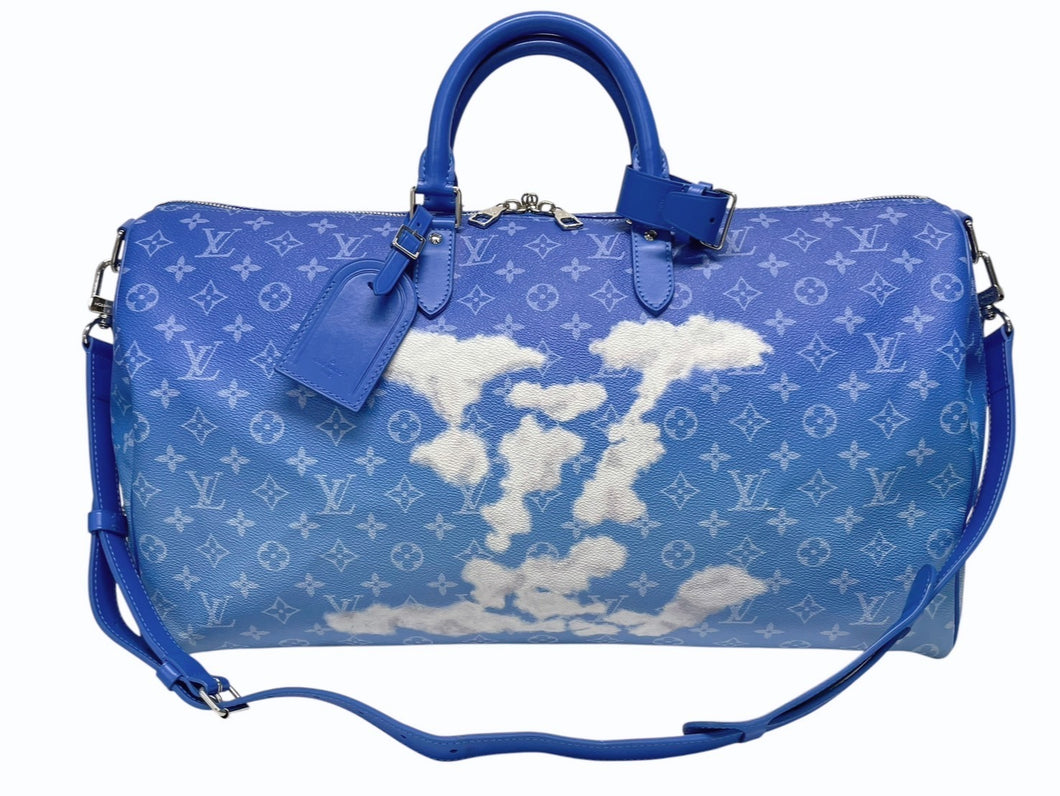 極美品 LOUIS VUITTON ルイヴィトン ボストンバッグ キーポルバンドリエール 50 M45428 ブルー ホワイト シルバー金具 4b005229