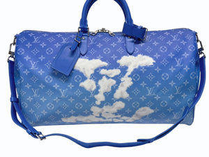 極美品 LOUIS VUITTON ルイヴィトン ボストンバッグ キーポルバンドリエール 50 M45428 ブルー ホワイト シルバー金具 4b005229