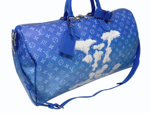 極美品 LOUIS VUITTON ルイヴィトン ボストンバッグ キーポルバンドリエール 50 M45428 ブルー ホワイト シルバー金具 4b005229