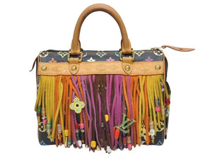 LOUIS VUITTON ルイヴィトン 村上隆 スピーディ25 フラーンジュ フリンジ M40114 モノグラムマルチ ブラック 美品 中古 4b005231