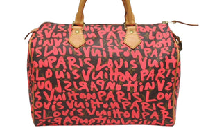 極美品 LOUIS VUITTON ルイヴィトン モノグラム グラフィティ スピーディ30 ハンドバッグ M93704 ピンク PVC ヌメ革 中古 4b005232